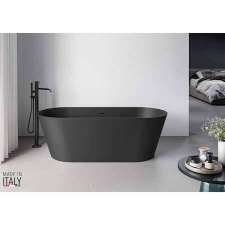 Ruvati 67-inch Black epiStone Solid Surface Oval Freestanding Bath Tub Omnia Matte RVB6750BK